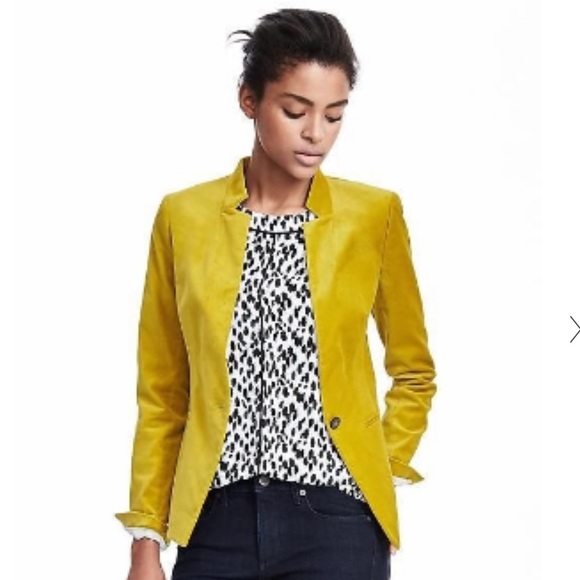 Banana Republic Velvet Blazer Citron Chartreuse - Picture 3 of 13